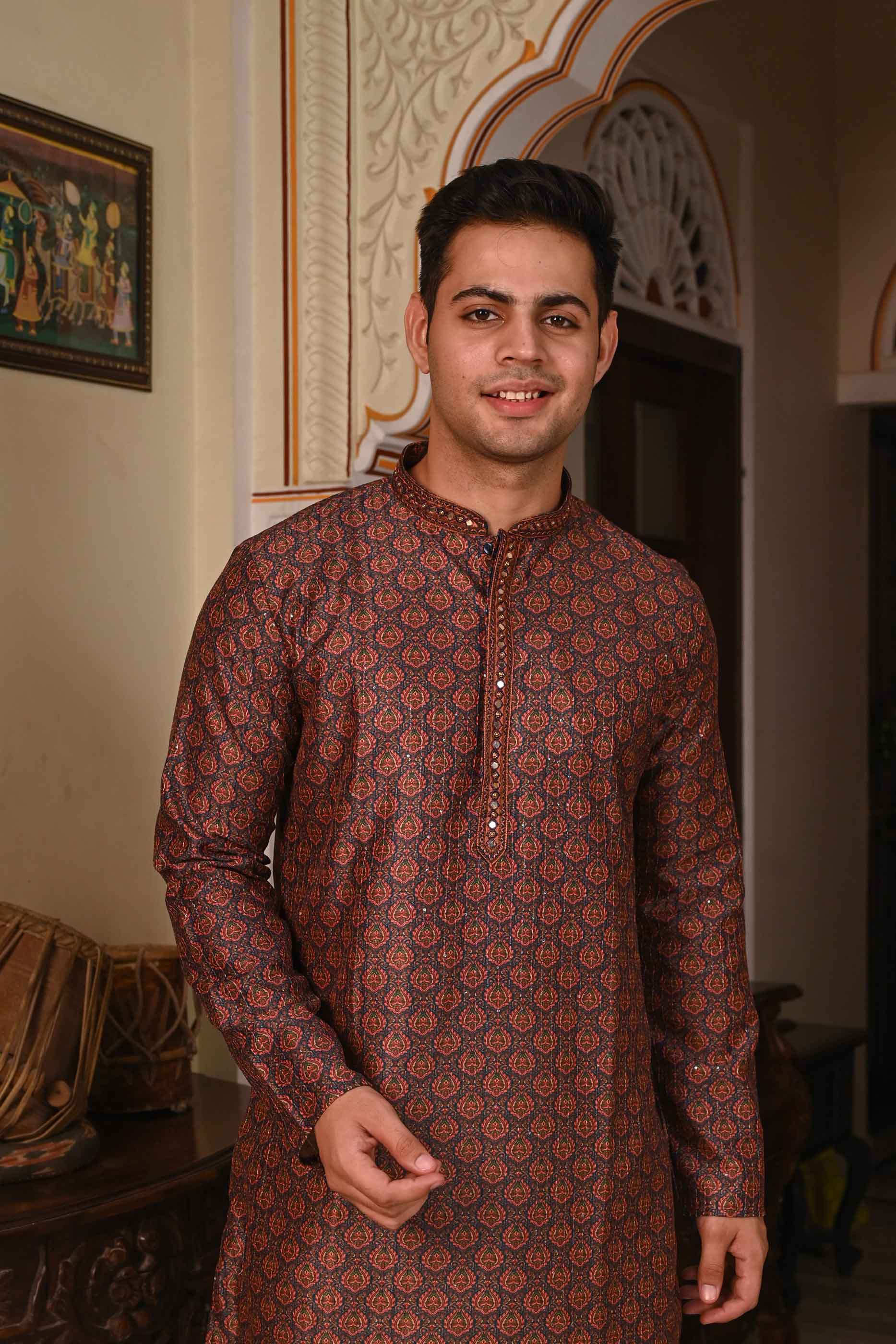 Printed Blue Sequence Kurta